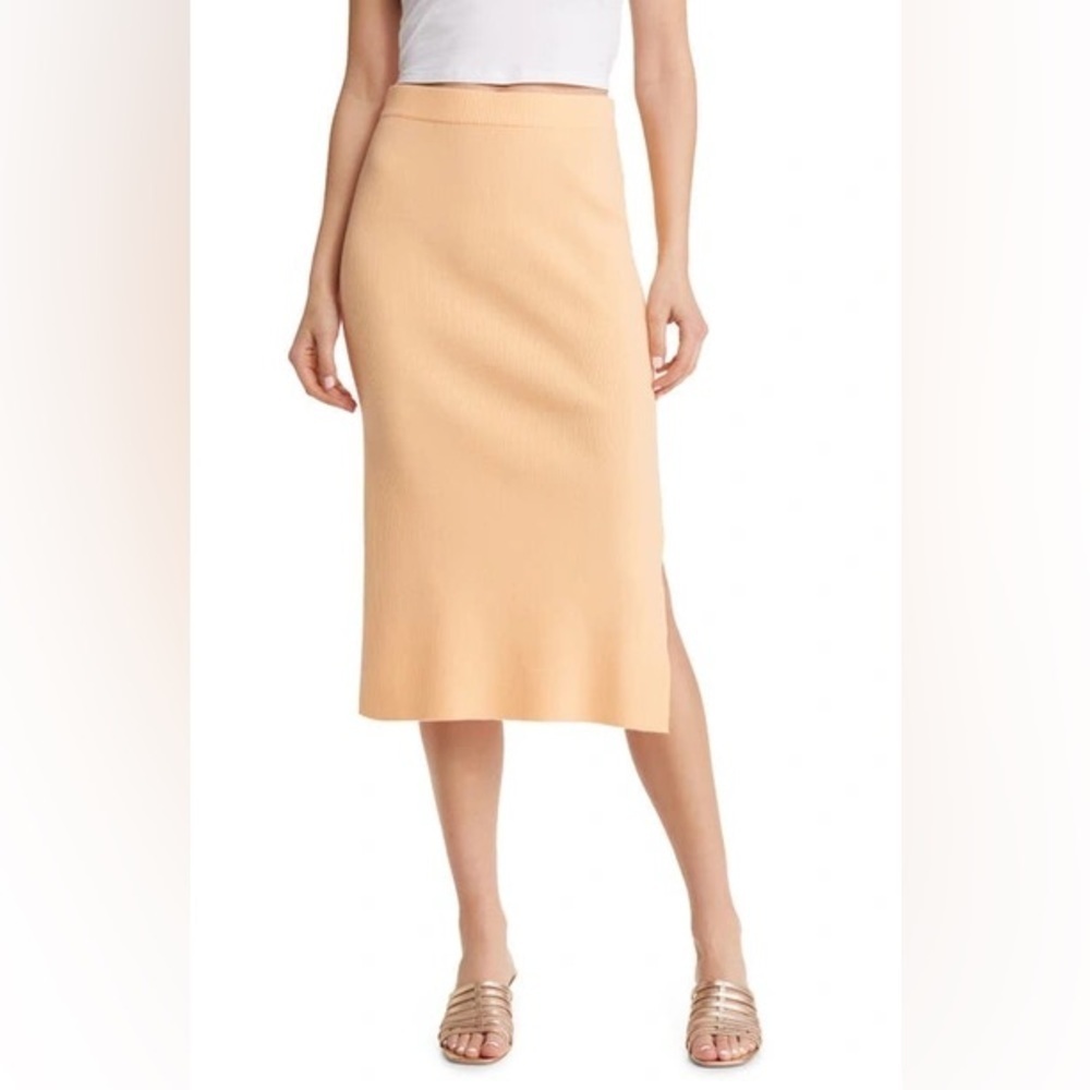 Paige WOMEN'S ELANA RIB-KNIT MIDI-SKIRT IN LIGHT ORANGE PEEL